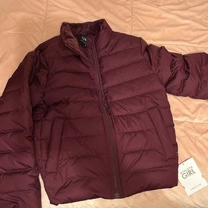 Athleta Gorls Cool Days Down Jacket, Large (12), Burgundy